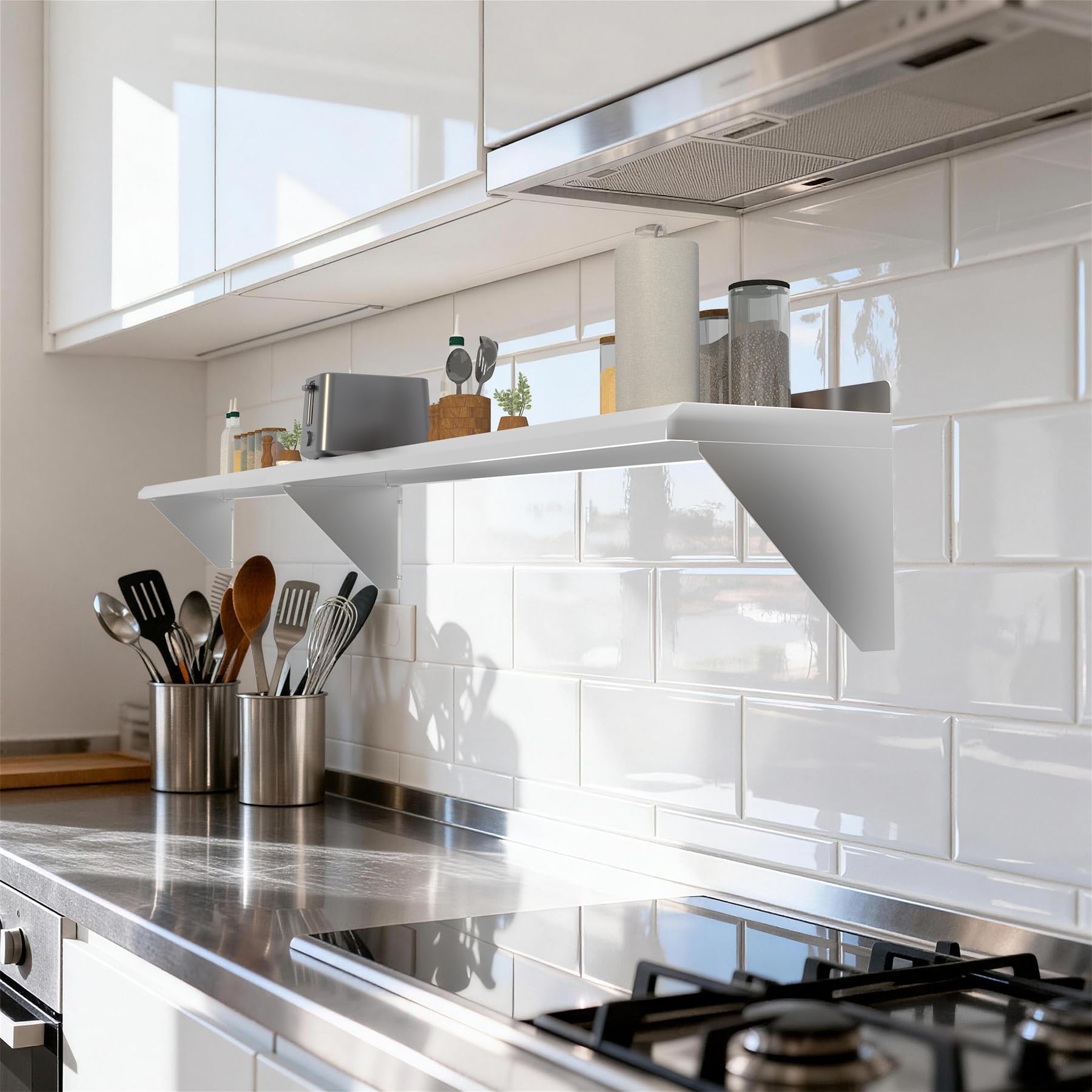 Toriexon Stainless Steel Shelf 12" x 48" - 2 Pack, 350LBS Wall Mounted Commercial Stainless Steel Shelves, Stable Stainless Wall Shelf for Kitchen, Bar, Restaurant and Garage