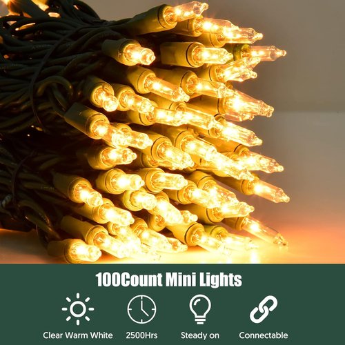 Dirnun Christmas Lights - 100 Count Clear White Incandescent String Lights | UL Certified for Indoor/Outdoor Use
