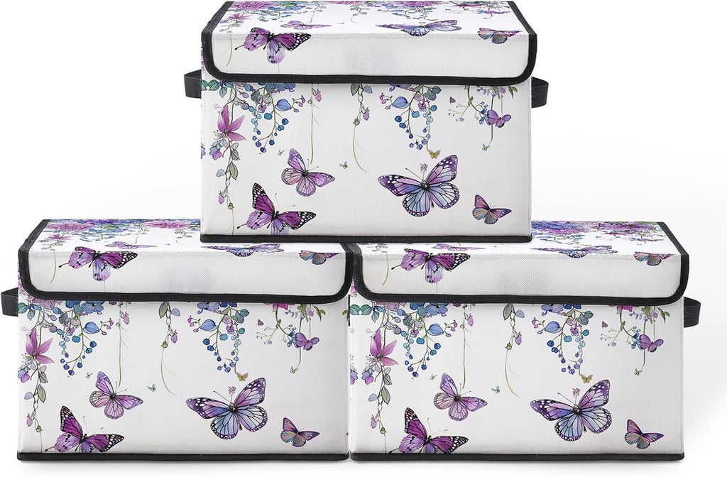 Skiennix Stackable Clothes Storage Bins - Lidded Organizers for Home & Office | 3-Pack Fabric Boxes