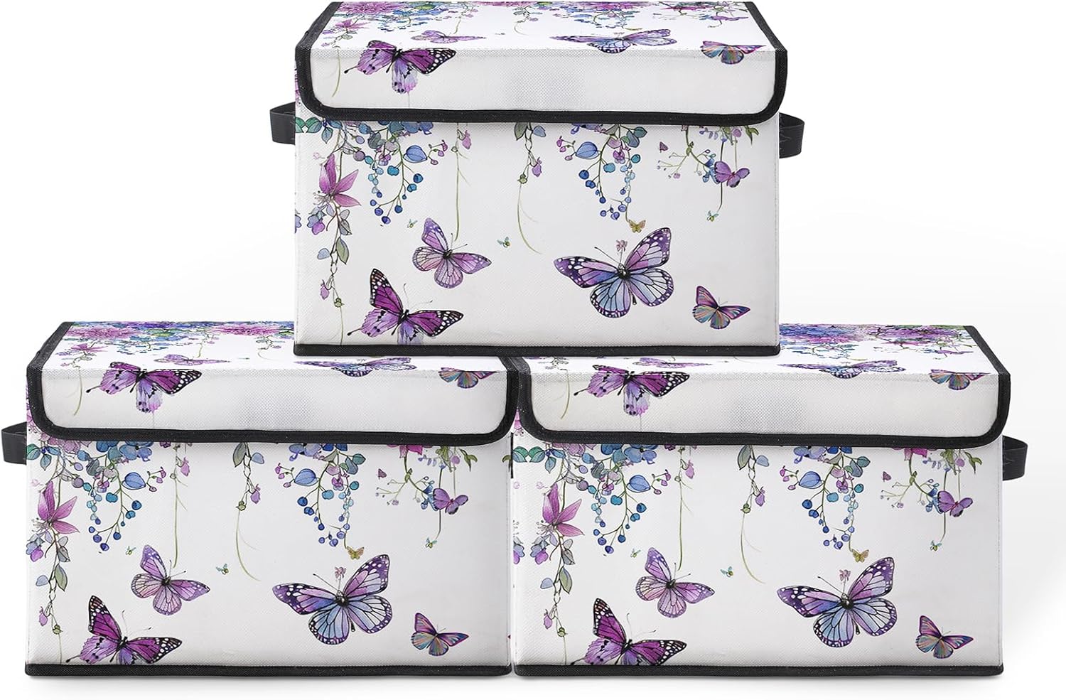 Skiennix Stackable Clothes Storage Bins - Lidded Organizers for Home & Office | 3-Pack Fabric Boxes