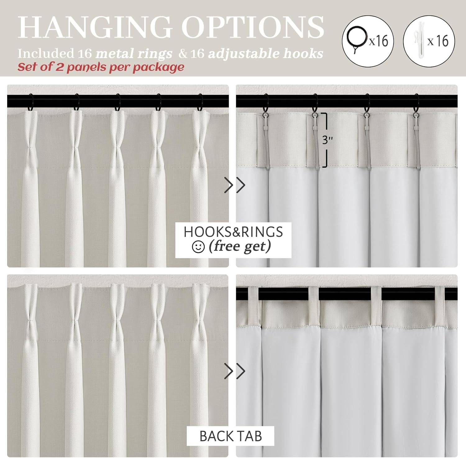 Skiennix 100% Blackout Linen Curtains - 96-Inch Insulated Heavy Drapes for Sliding Glass Doors | Off Beige