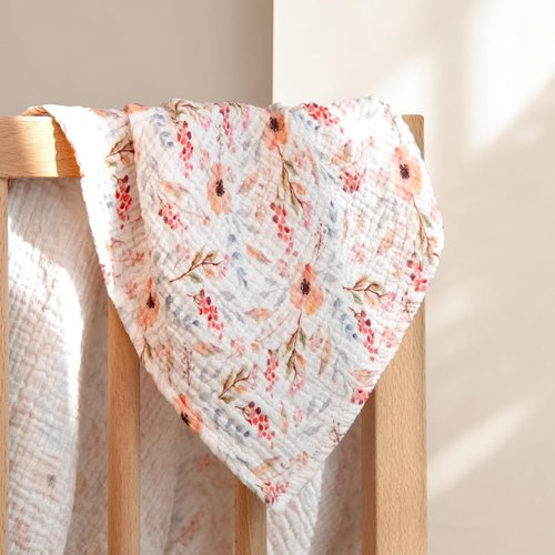 LuluMoon Muslin Swaddle Blankets - Soft Floral Print Receiving Blankets for Newborn Girls | Pink Flower Design