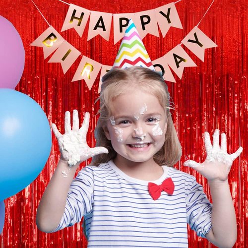 Foil Curtain Backdrop - 20 Pack Red Metallic Tinsel Fringe for Photo Booths & Party Decor