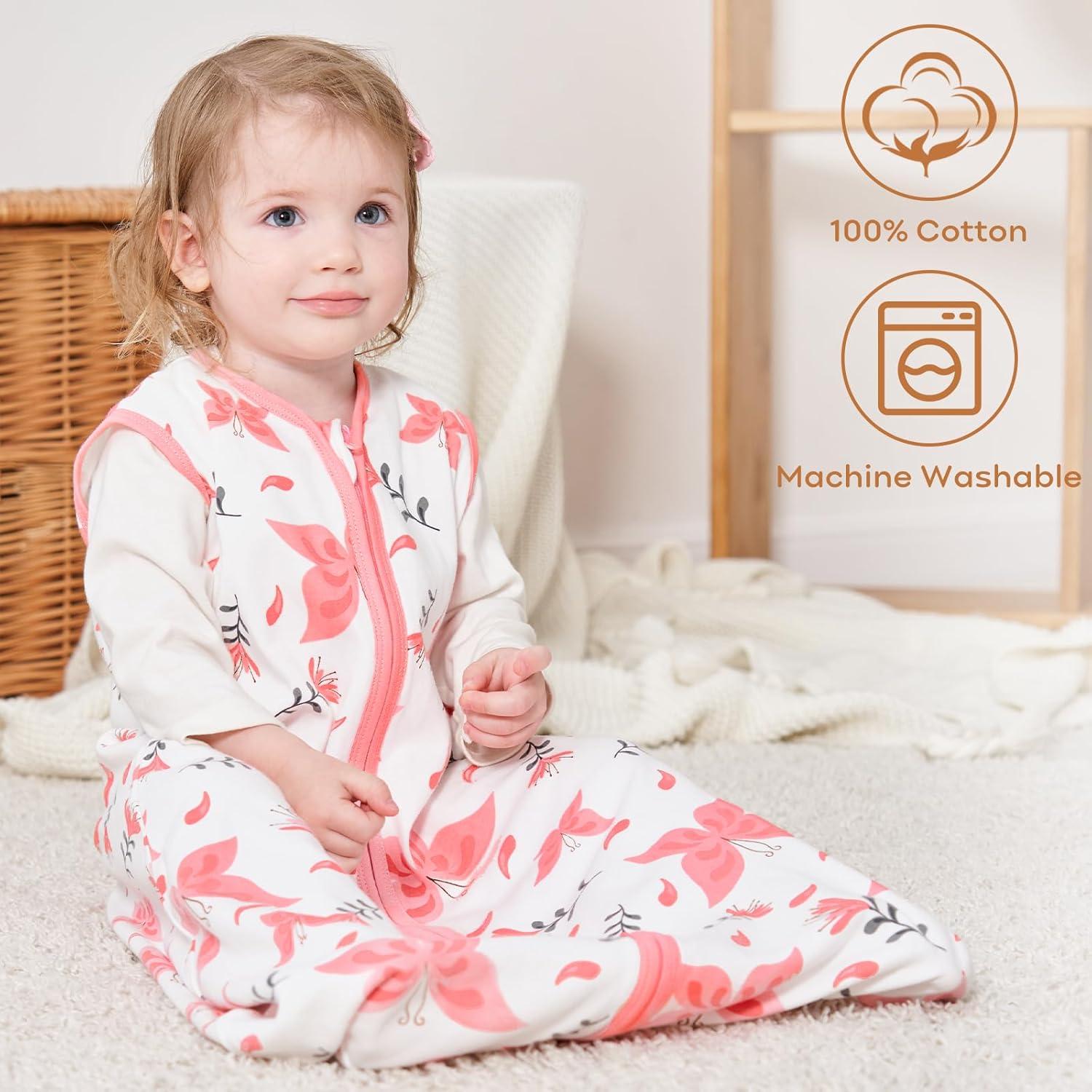 Yoofoss Baby Sleep Sack - 100% Organic Cotton Wearable Blanket | 2-Way Zipper, 0.5 TOG, 12-18 Months