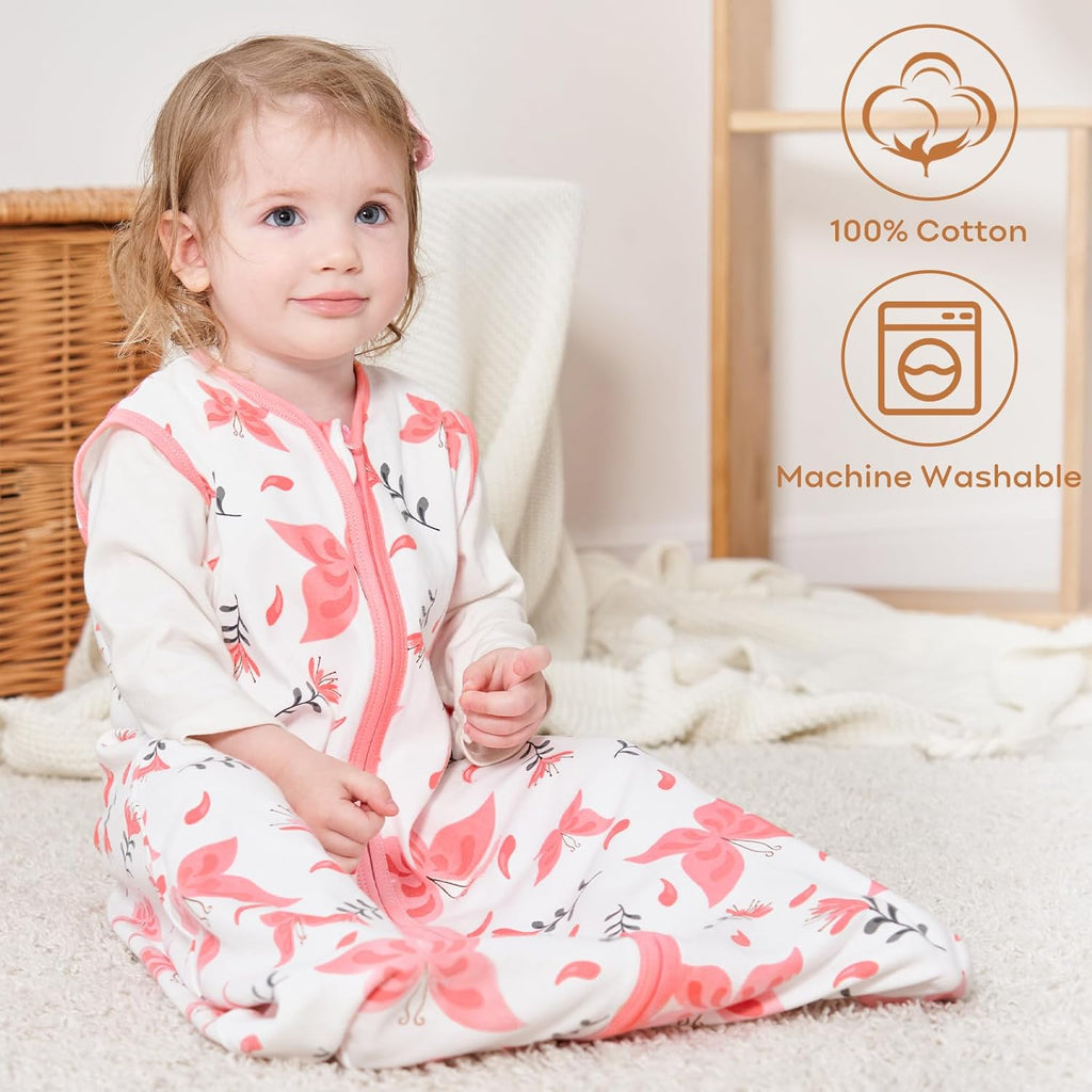 Yoofoss Baby Sleep Sack - 100% Organic Cotton Wearable Blanket | Lightweight 2-Way Zipper, 6-12 Months