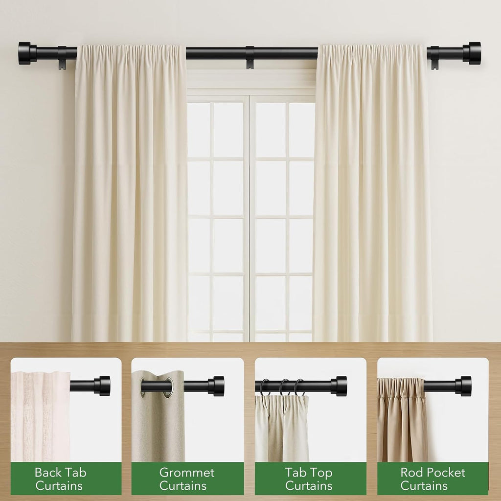 Time Forest Black Curtain Rods - Adjustable Heavy Duty Design for Windows 32 to 120 Inches | Modern Style