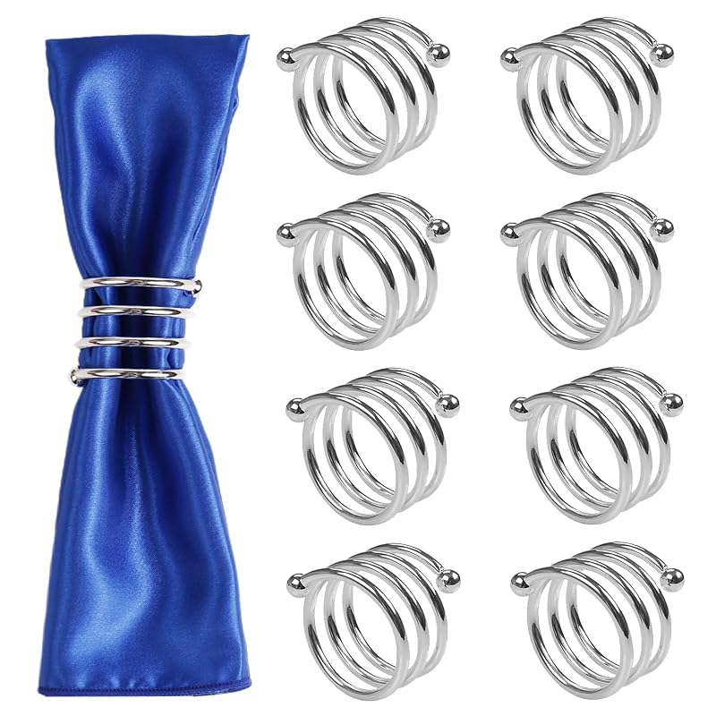 Six-Piece Silver Napkin Ring Set - Holiday Table Decor, 6+Spring Silver Variation