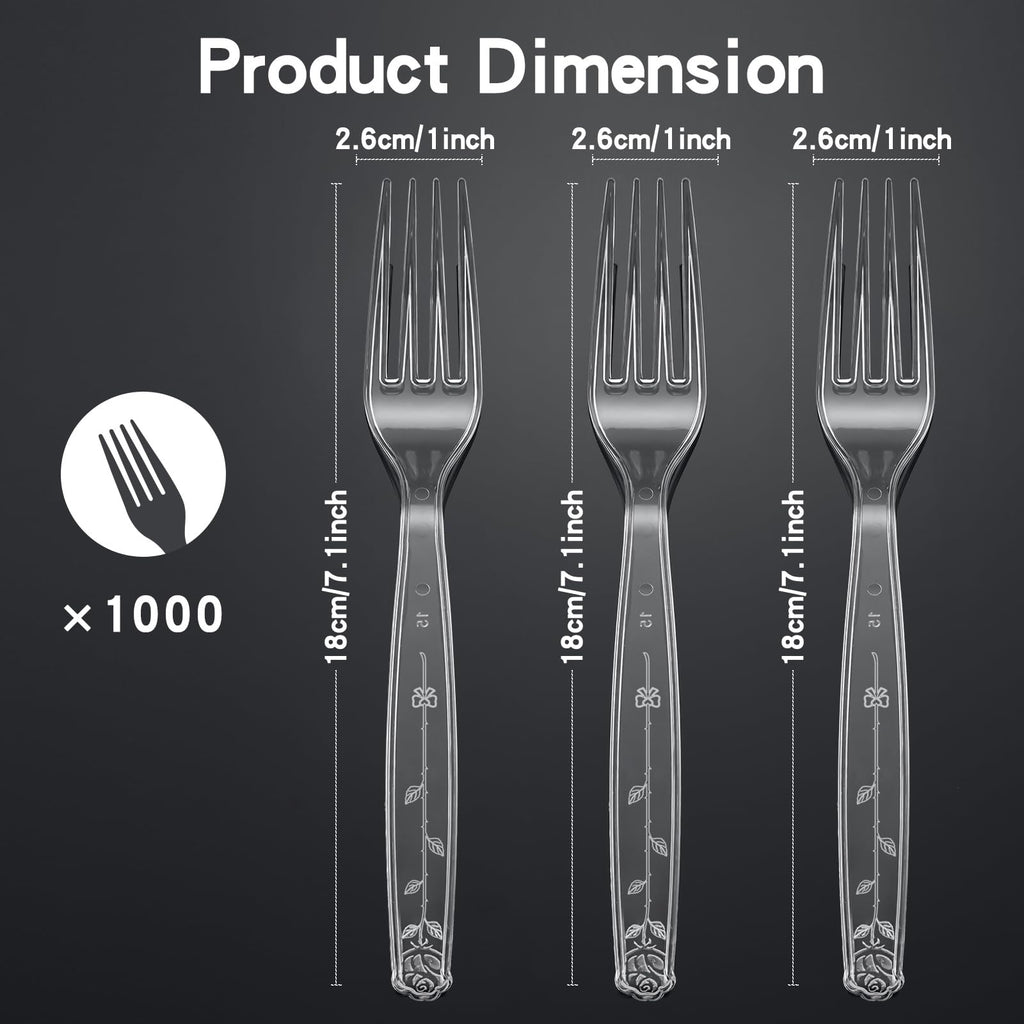 ZhuangJia 1000 Count Extra Heavy Duty Clear Plastic Forks, BPA-Free, Heat Resistant, Durable for Catering, Events and Party Supplies