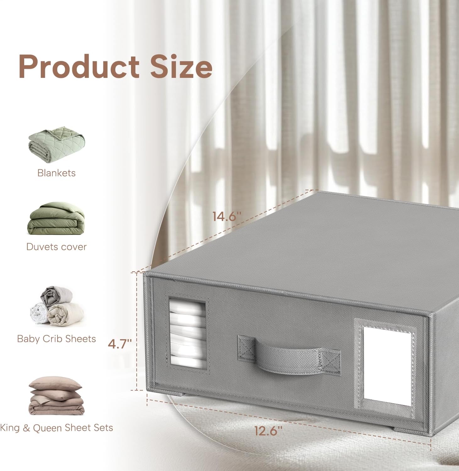 Criusia Bed Sheet Organizers - 6 Pack Foldable Linen Storage Box for King/Queen Bedding Sets | Grey