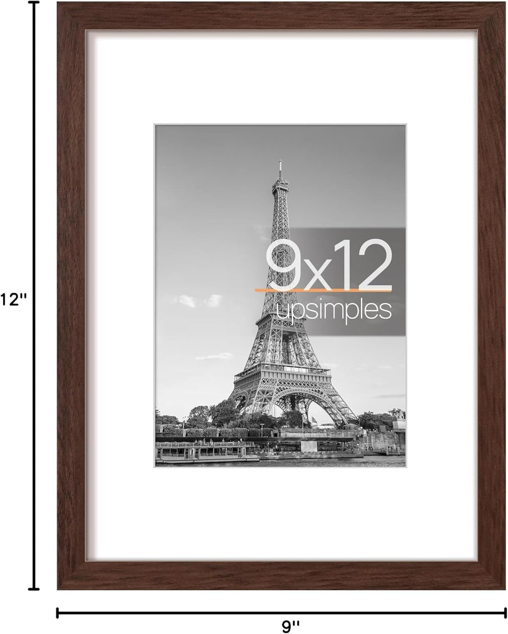 Upsimples 9x12 Picture Frame - Versatile Wall Hanging for 6x8 or 9x12 Photos | Brown, 1 Pack