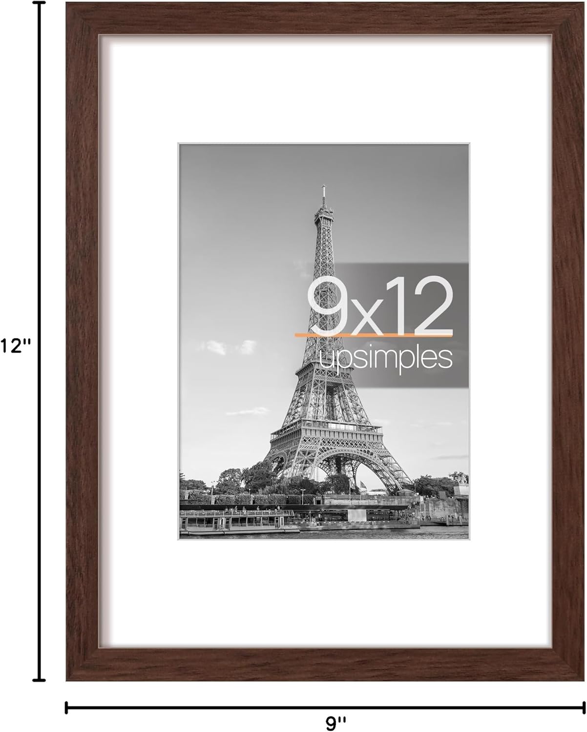 Upsimples 9x12 Picture Frame - Versatile Wall Hanging for 6x8 or 9x12 Photos | Brown, 1 Pack