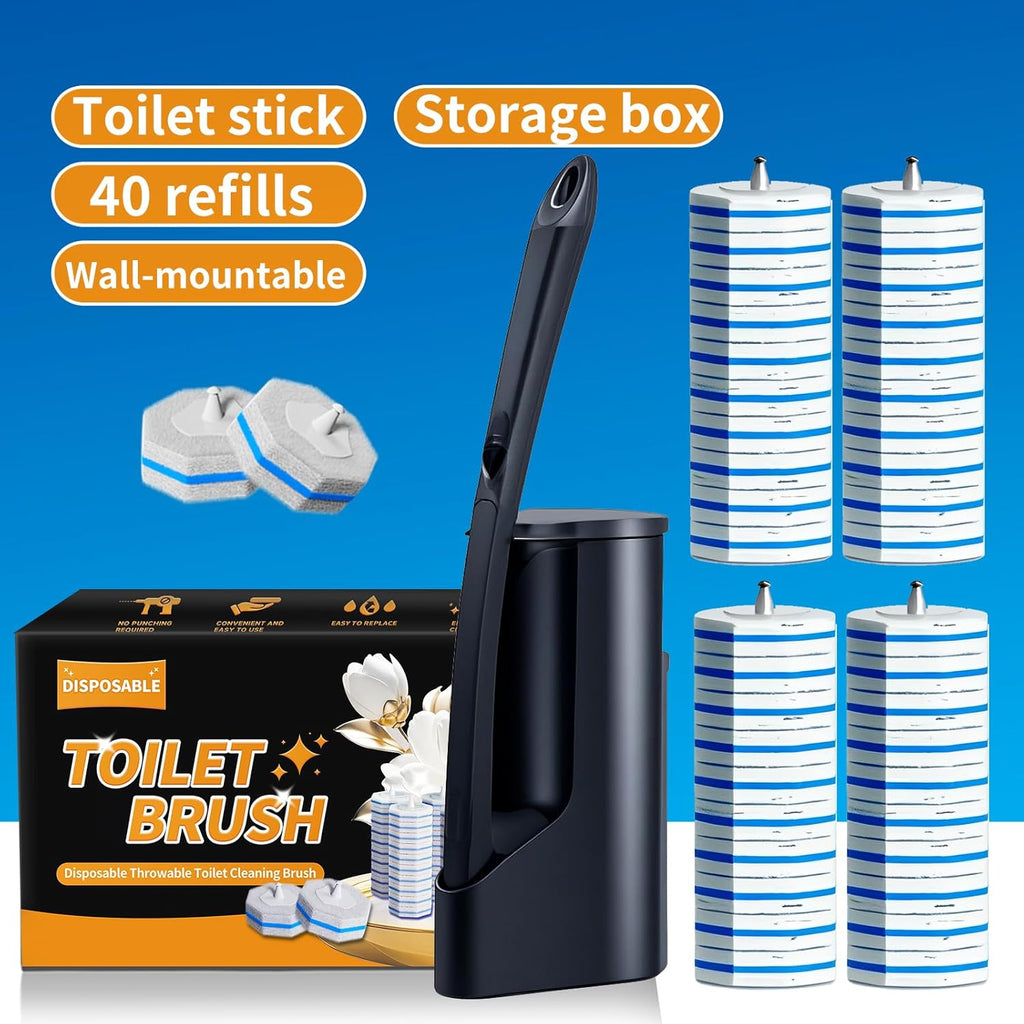 Skiennix Disposable Toilet Brush - Hygienic Toilet Bowl Cleaner with Holder & 40 Refills for Easy Maintenance
