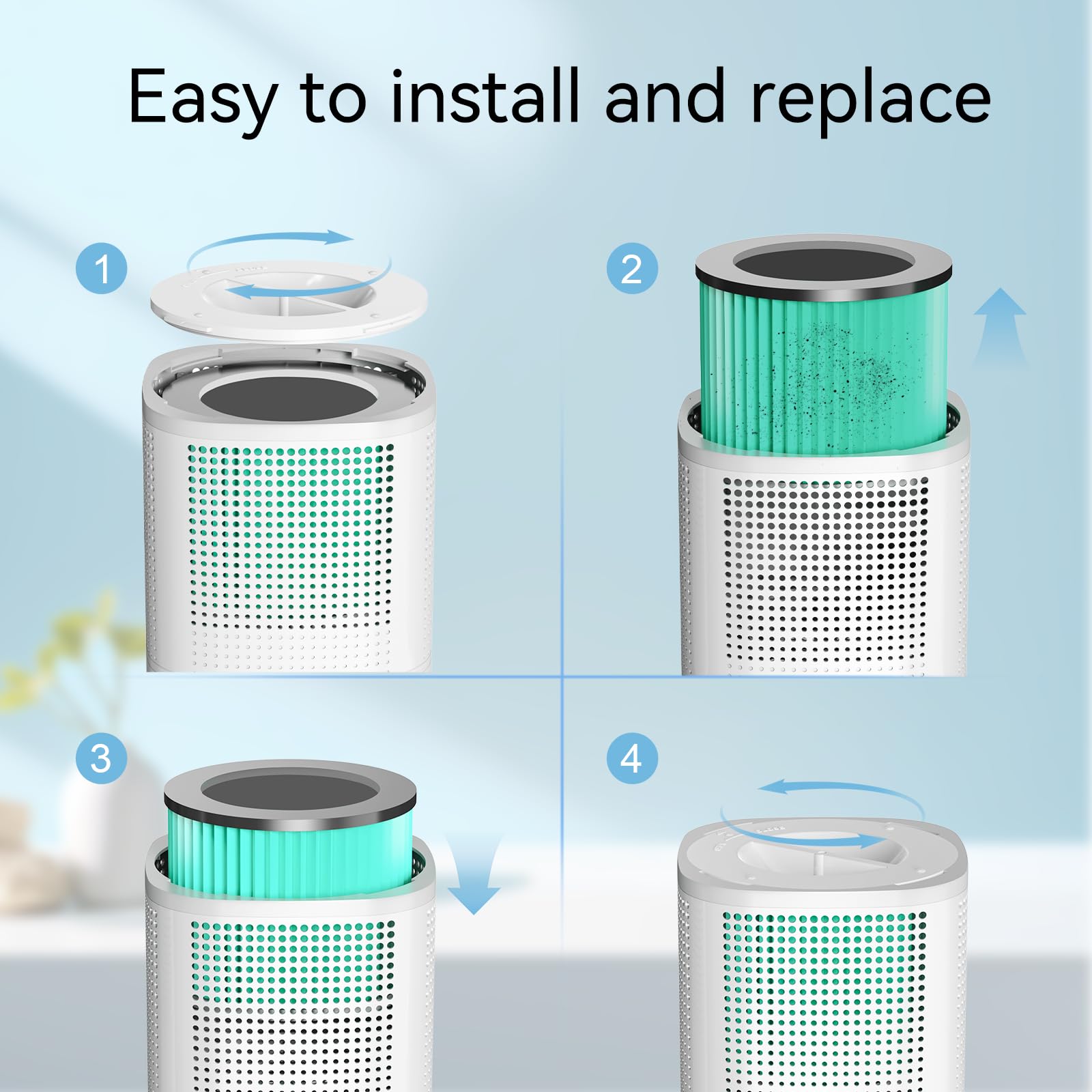 Ouneda Air Purifier for bedroom, air purifier for Home Large Room 1080 sqft with 360° Air Inlet, 3 Speeds, 9 timer, Energy Saving 12W for Home, Office, Living Room for Smoke Pet Dander Odor, White