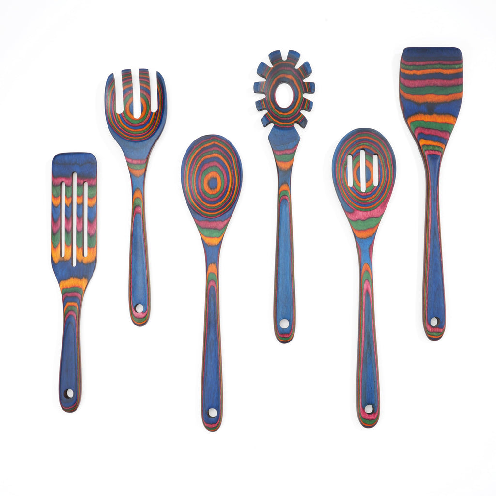 Cokka Praca 6-Piece Pakkawood Kitchen Utensils | Heat Resistant Wood Kitchen Utensils | Pakkawood Kitchen Cooking Utensil Set | Wooden Spoons for Cooking | Non-Sitck Cooking Spoons | Sapphire