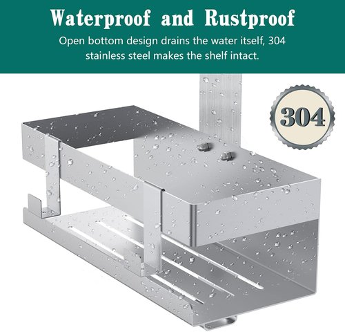 Emibele Over The Door Shower Caddy - Rustproof 304 Stainless Steel Organizer for Glass Doors | 23x10x10cm, Silver