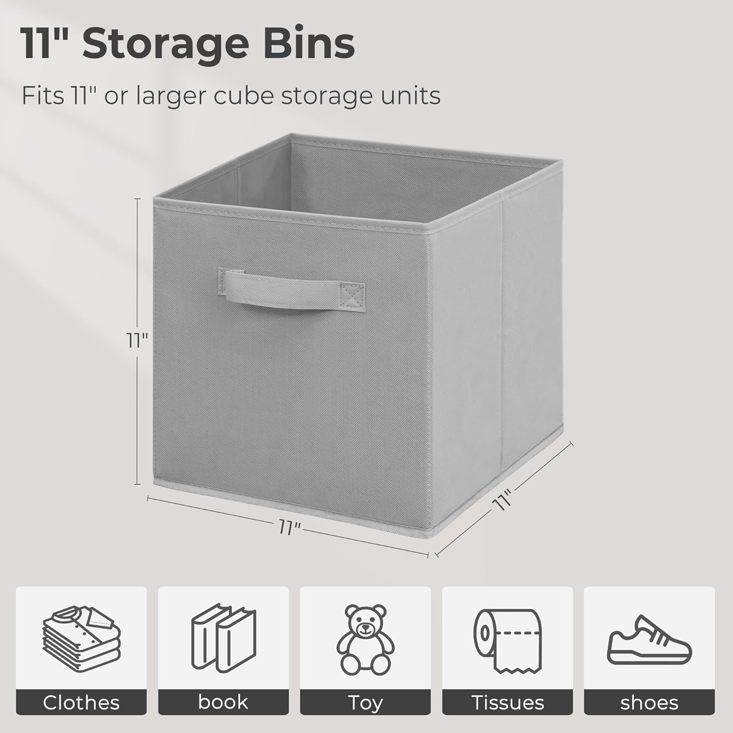 Skiennix Storage Bins - 11x11 Inch Fabric Foldable Organizer for Clothes & Blankets - Gray, 12 Pack