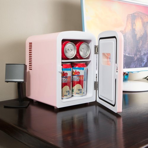Koolatron Mini Fridge - 6 Can Refrigerator for Bedroom Office, Portable Table Top Beverage Cooler, 12V 110V Refrigerador For Drinks, Soda, Wine, Use In Car, Dorm, Outdoor, Patio