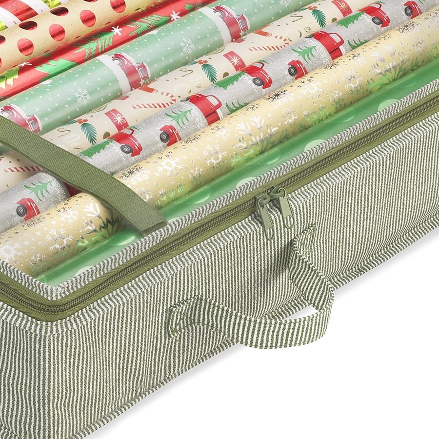 Whitmor Christmas Gift Wrap Organizer - Holds 30" & 40" Rolls - Stylish Stripe Design