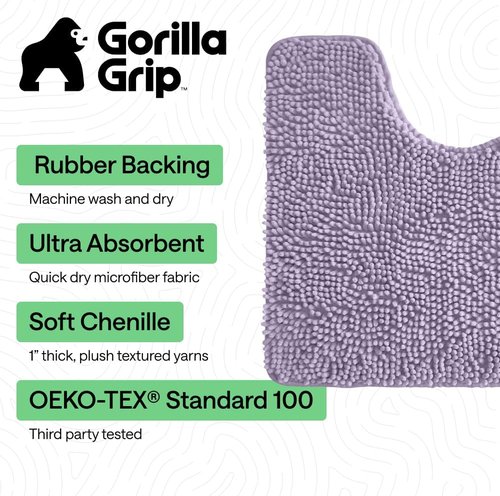 GORILLA GRIP Plush Chenille Bath Rug Mat - Soft Microfiber for Oval Toilet Base | Machine Washable, Light Purple