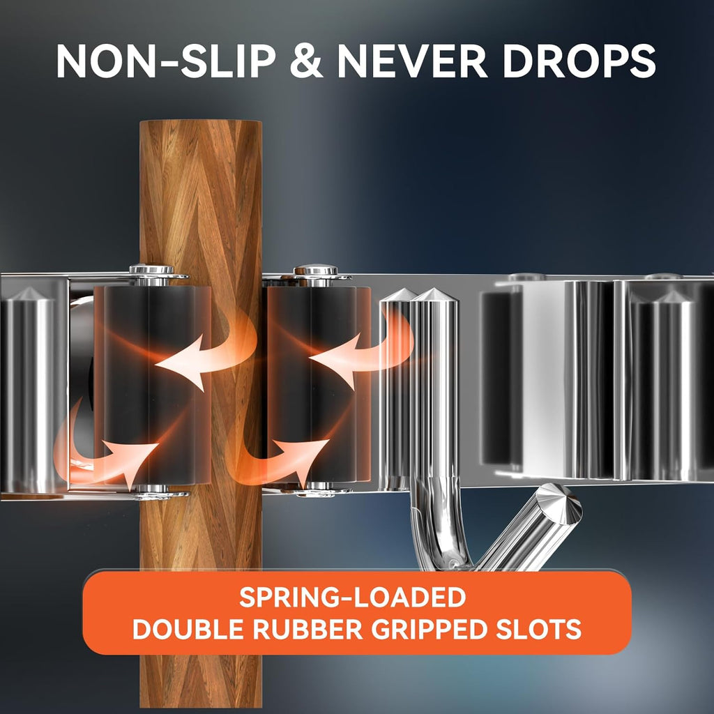 ZONGOOL Mop Broom Holder Wall Mount - 2 Pack with 4 Racks & 5 Hooks | Stainless Steel Organizer for Home & Garage