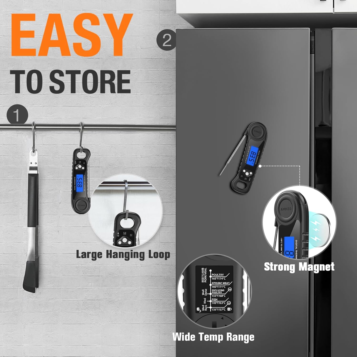 AMMZO Digital Meat Thermometer - Instant Read Cooking & Grilling Tool | Perfect Kitchen Gadget for All Chefs
