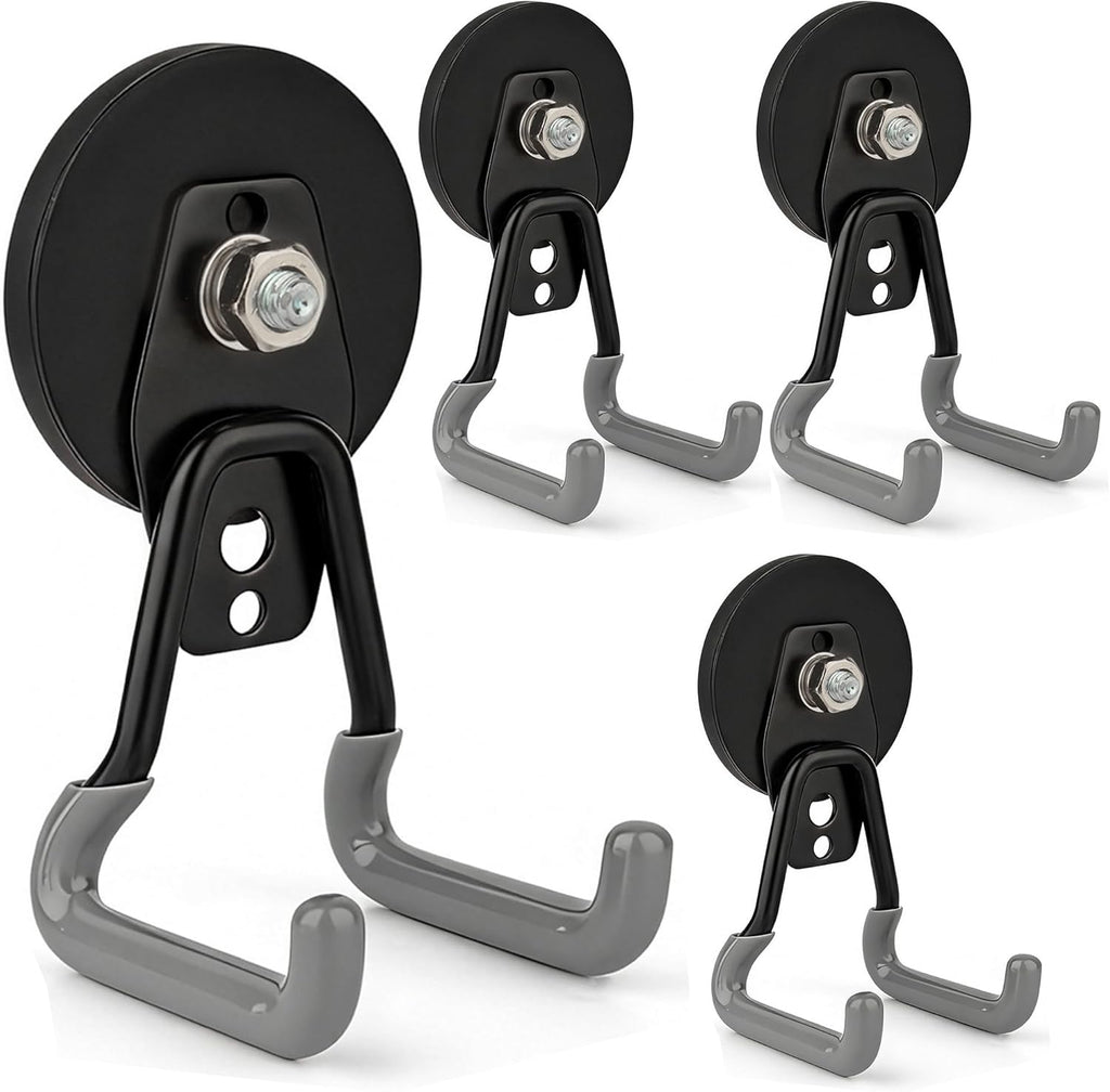 ULIBERMAGNET Heavy-Duty Magnetic Hooks - 4 Pack Strong Magnet Hooks for Tools & Garage Storage (Gray)