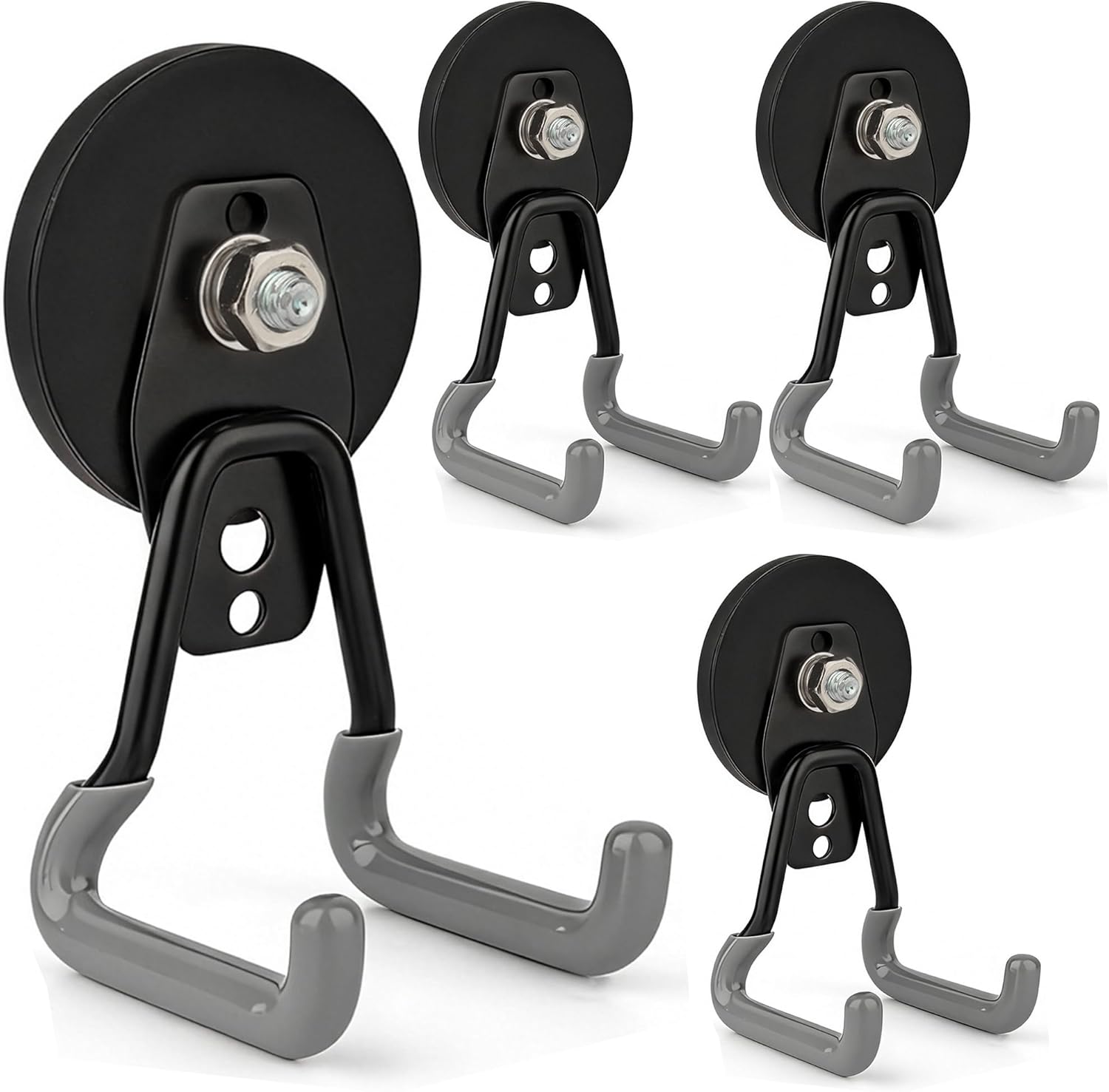 ULIBERMAGNET Heavy-Duty Magnetic Hooks - 4 Pack Strong Magnet Hooks for Tools & Garage Storage (Gray)