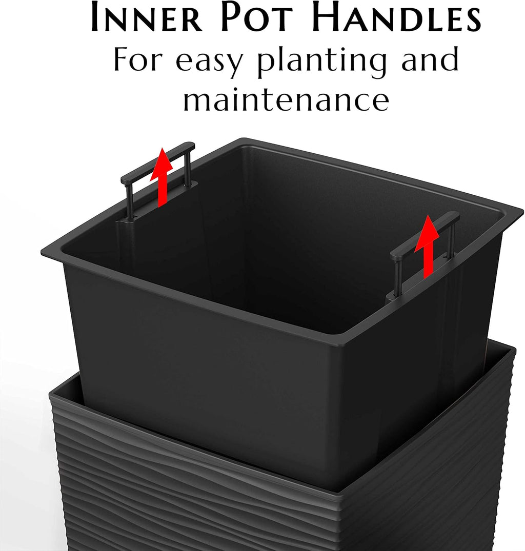 Mueller Janska M-Resin Heavy Duty Tall Planter - 24” Modern Indoor/Outdoor Flower Pot Set | Dark Gray, Built-In Drainage