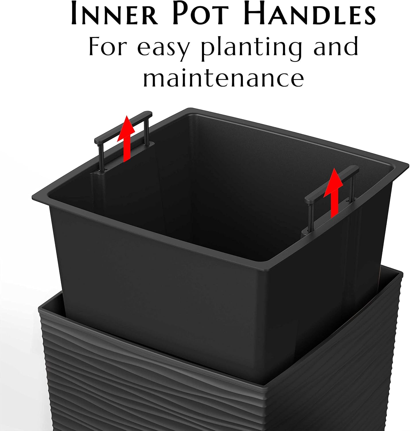 Mueller Janska M-Resin Heavy Duty Tall Planter - 24” Modern Indoor/Outdoor Flower Pot Set | Dark Gray, Built-In Drainage