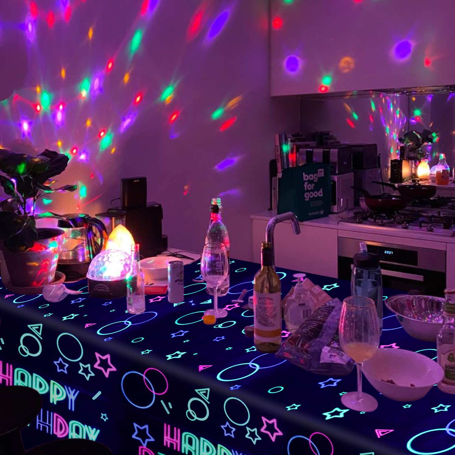XJLANTTE 4 Pack Glow Party Tablecloth Supplies - Neon Plastic Birthday Table Cover, Black Light Fluorescence Rectangle Table Cloth 51"x86.6" for Glow in The Dark Birthday Party Decorations