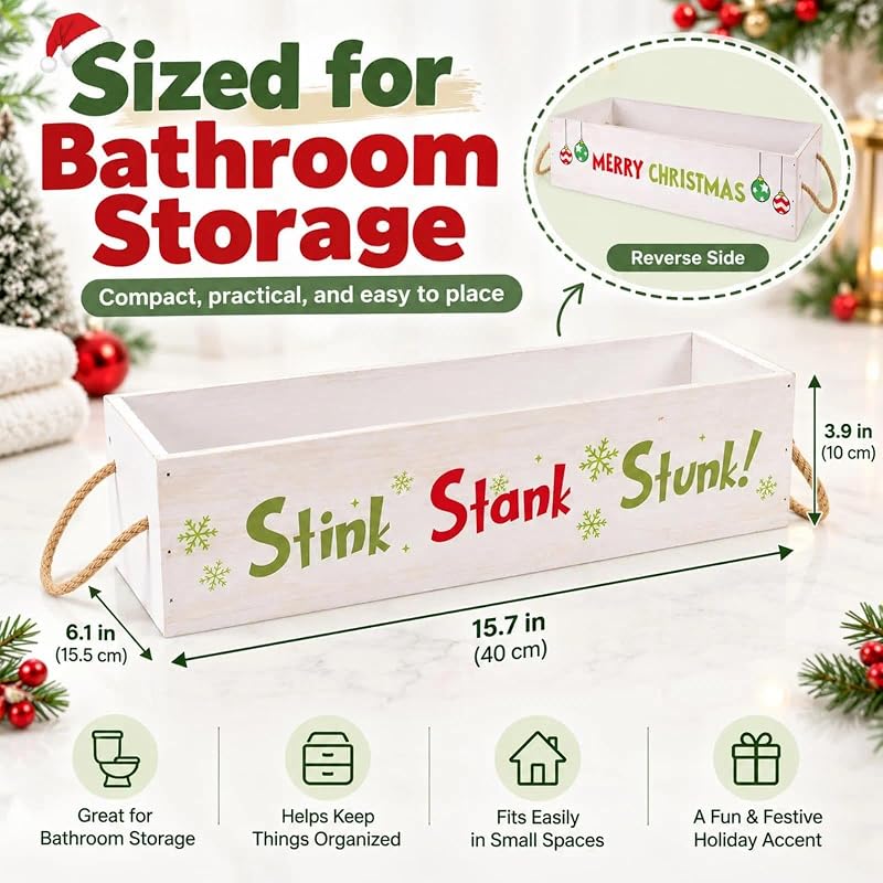 Christmas Wooden Toilet Paper Storage Basket with Rope Handles
