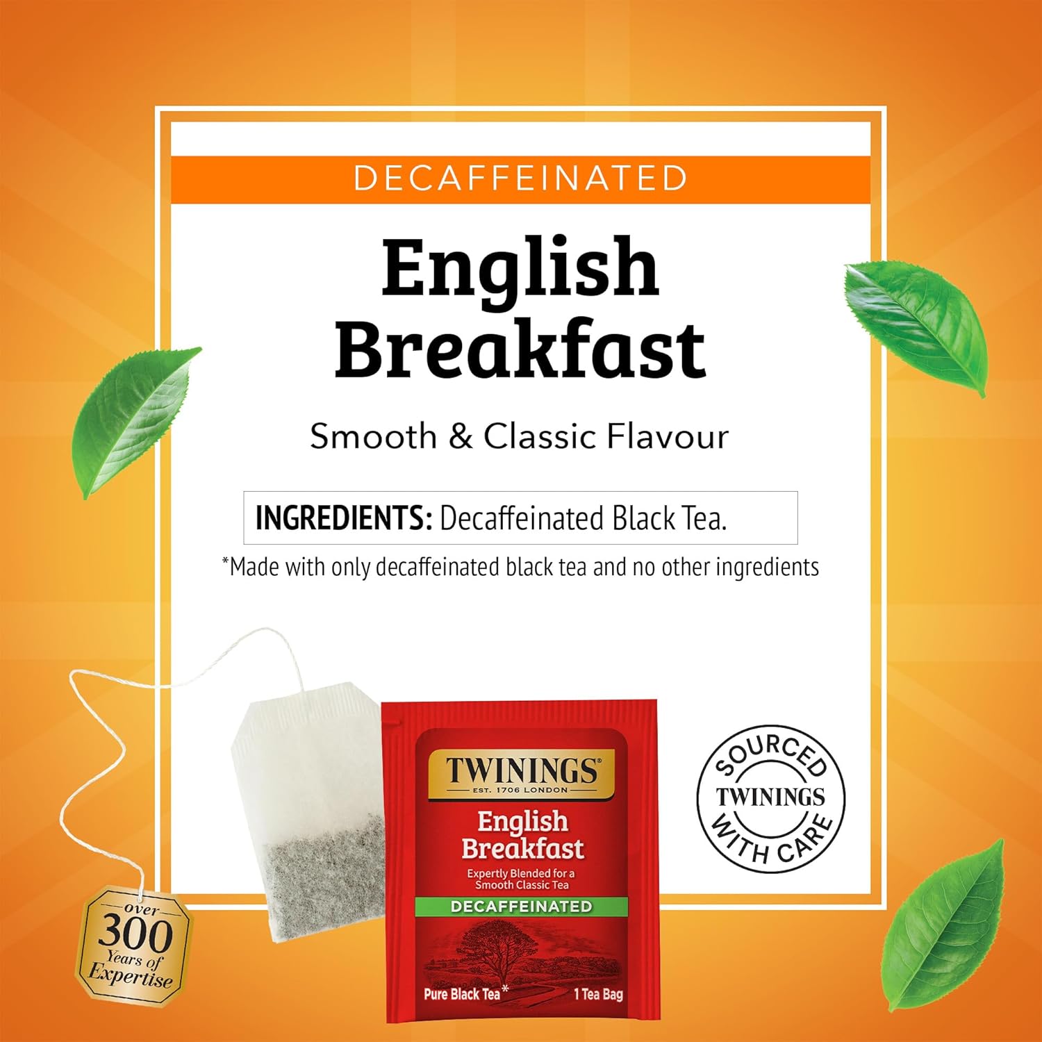 Twinings Decaffeinated English Breakfast Black Tea - Smooth & Flavorful | 100 Individually Wrapped Teabags