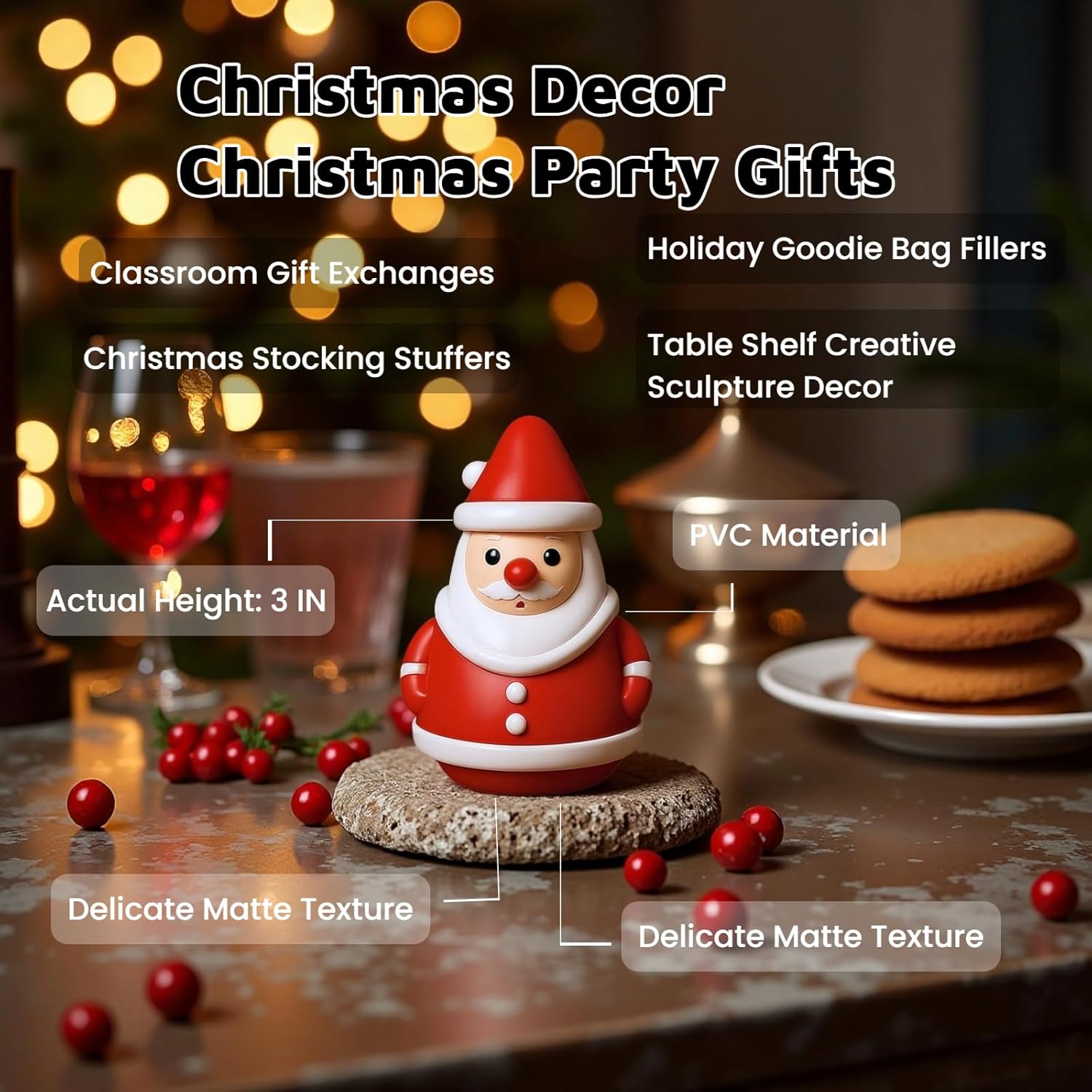 Skiennix Mini Santa Claus Decor - Cute 3D Christmas Figurines for Holiday Parties & Home Decor