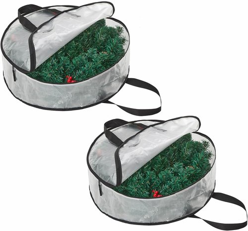 Hayoulabo Clear Christmas Wreath Storage Bags - Waterproof 24 Inch Container with Dual Zipper & Reinforced Handles for Holiday Decor Organization