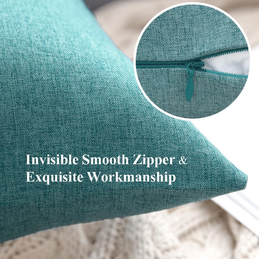 MIULEE Decorative Outdoor Throw Pillow Covers - Waterproof Faux Linen Cushion Cases | 16x16 Inch Turquoise (Pack of 2)