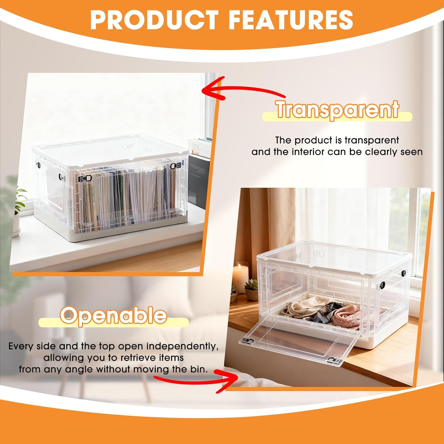 MGWILL 72 Quart Plastic Storage Bins - Stackable Closet Organizers with Lids & Wheels | Large Clear Containers