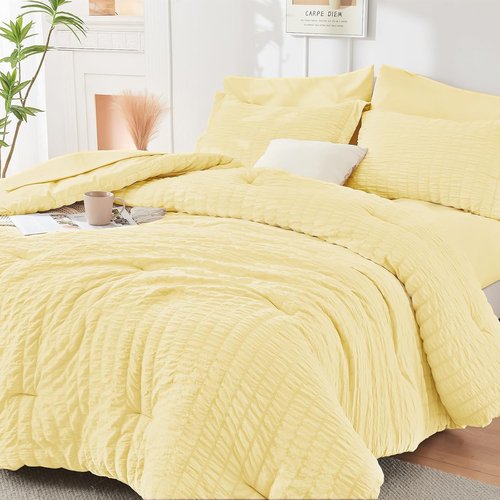 HYMOKEGE Yellow Full Size Comforter Set - 7-Piece All-Season Luxury Bedding in a Bag