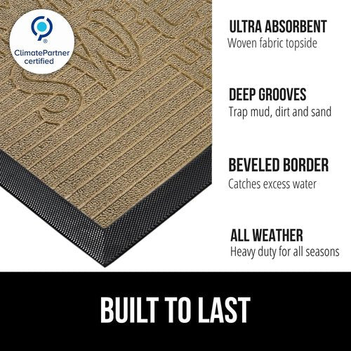 GORILLA GRIP Waterproof All-Season WeatherMAX Doormat - Natural Rubber, Stain & Fade Resistant, 29x17