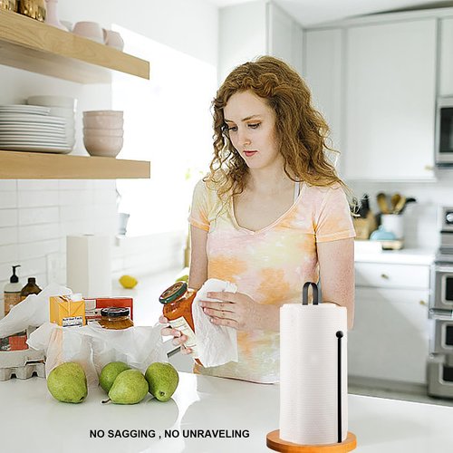 Wood Paper Towel Holder Countertop, TONLEA Kitchen Paper Towel Holder FreeStanding with Non-Slip Base for Kitchen and Bathroom Organization