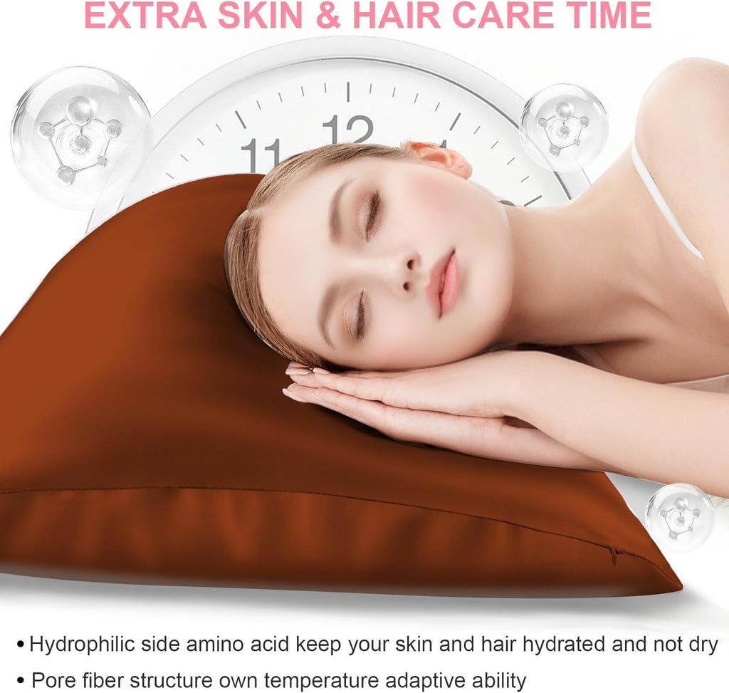Skiennix Silk Pillowcases - 2 Pack King Size, Hidden Zipper, Breathable Cooling Satin in Burnt Orange