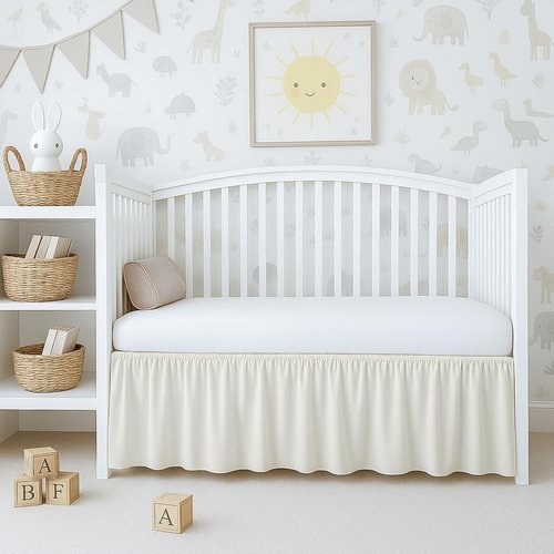 Cottington Lane Ivory Crib Skirt - 100% Natural Cotton, Soft & Durable Nursery Bedding | Fits Standard Cribs 28" x 52" with 14" Drop