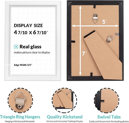 LaVie Home 5x7 Picture Frames - Set of 12 White Frames with High Definition Glass for Wall & Table Display