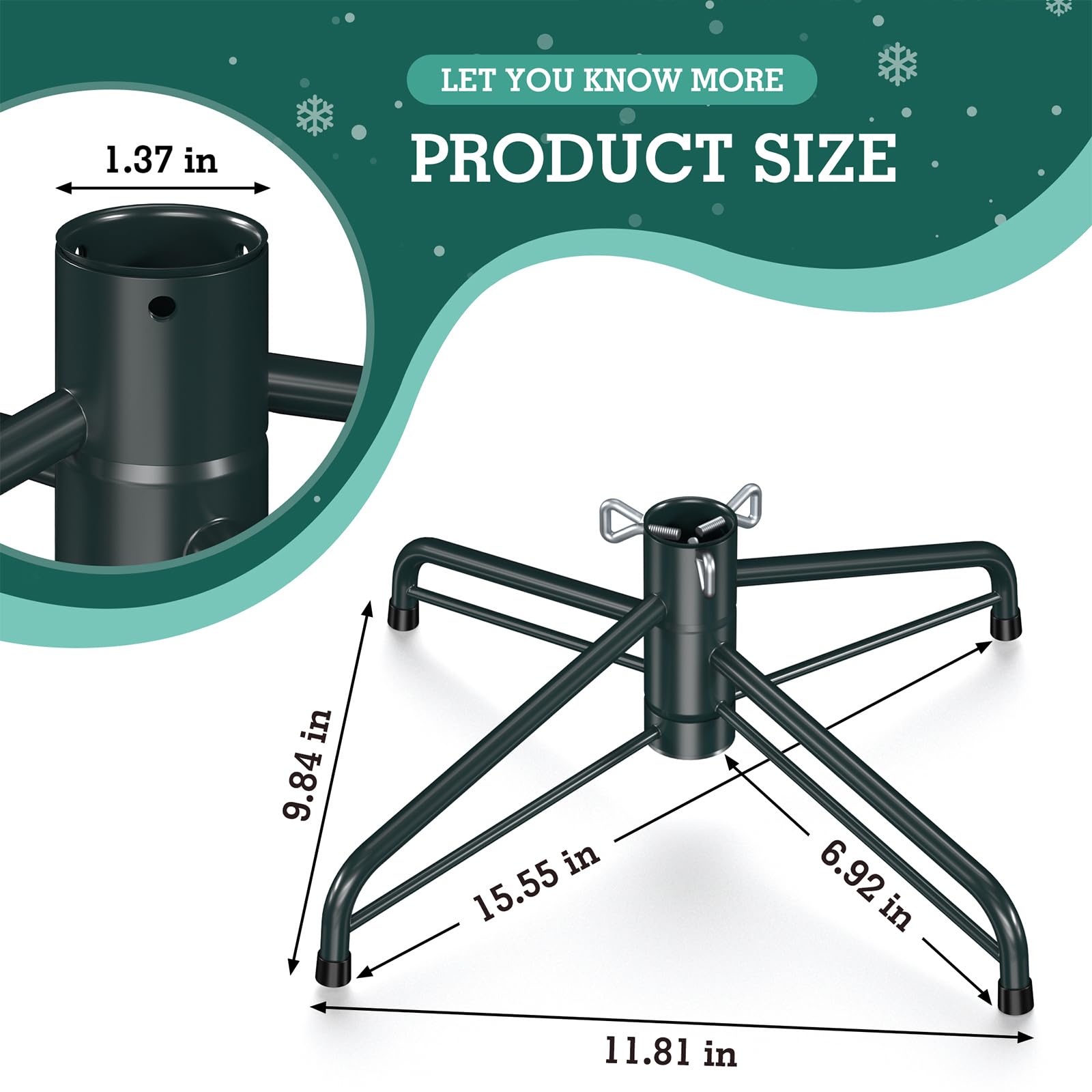 Hemndic Christmas Tree Stand for 4-6 Ft Artificial Trees, Universal Replacement Christmas Tree Base, Metal Folding Xmas Tree Stand Fits Artificial Tree Under 1.37 Inch Poles