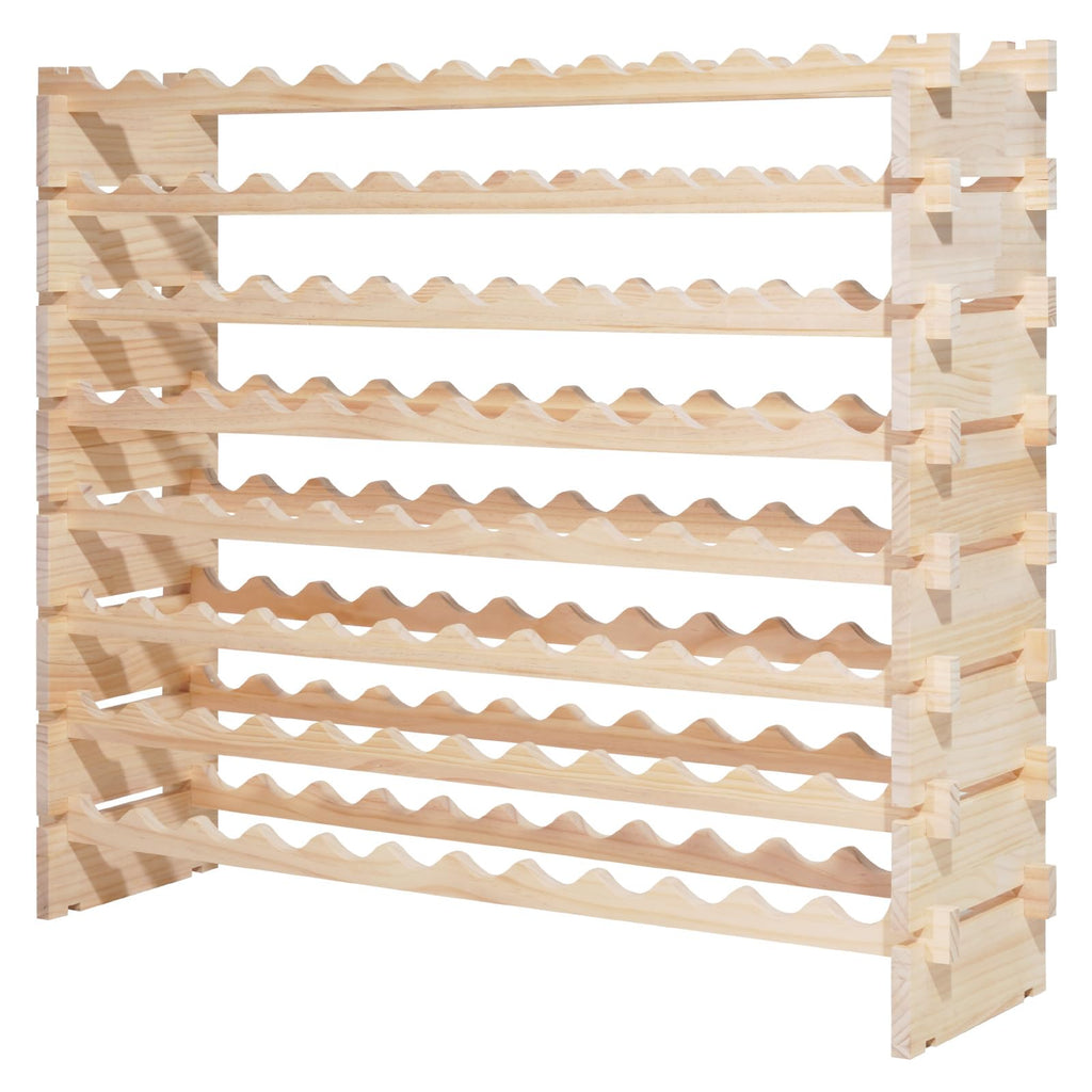 VEVOR 96 Bottle Stackable Modular Wine Rack, 8-Tier Wine Bottle Holder,Solid Wood Floor Freestanding Wine Storage Rack for Pinot Noir Bottles,for Kitchen, Cellar, and Bar, Natural