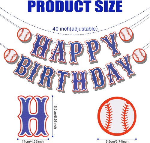 Baseball Birthday Party Decorations - Navy Blue Happy Birthday Backdrop & Garland for Sports Lovers
