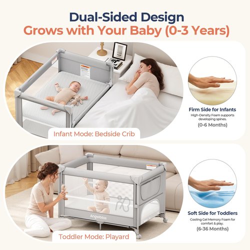 ANGELBLISS Pack and Play Mattress - 1.5" Thick Mattress Pad for Infants to Toddlers, Dual Sided Comfort Gel Memory Foam Mattress with 3D Quilted Breathable Cover