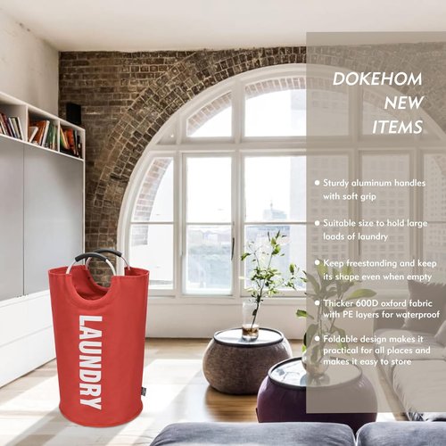 DOKEHOM Large 82L Laundry Basket - Collapsible Freestanding Hamper in Red for Easy Storage