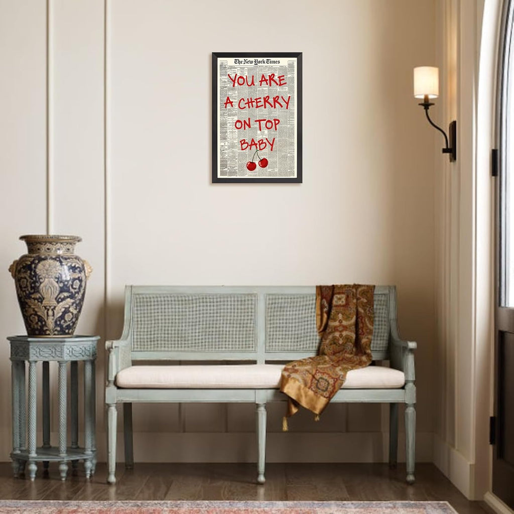 Trendy Canvas Wall Art - 'You Are A Cherry On Top' Inspirational Quote | Black & White 8x10in Framed Decor