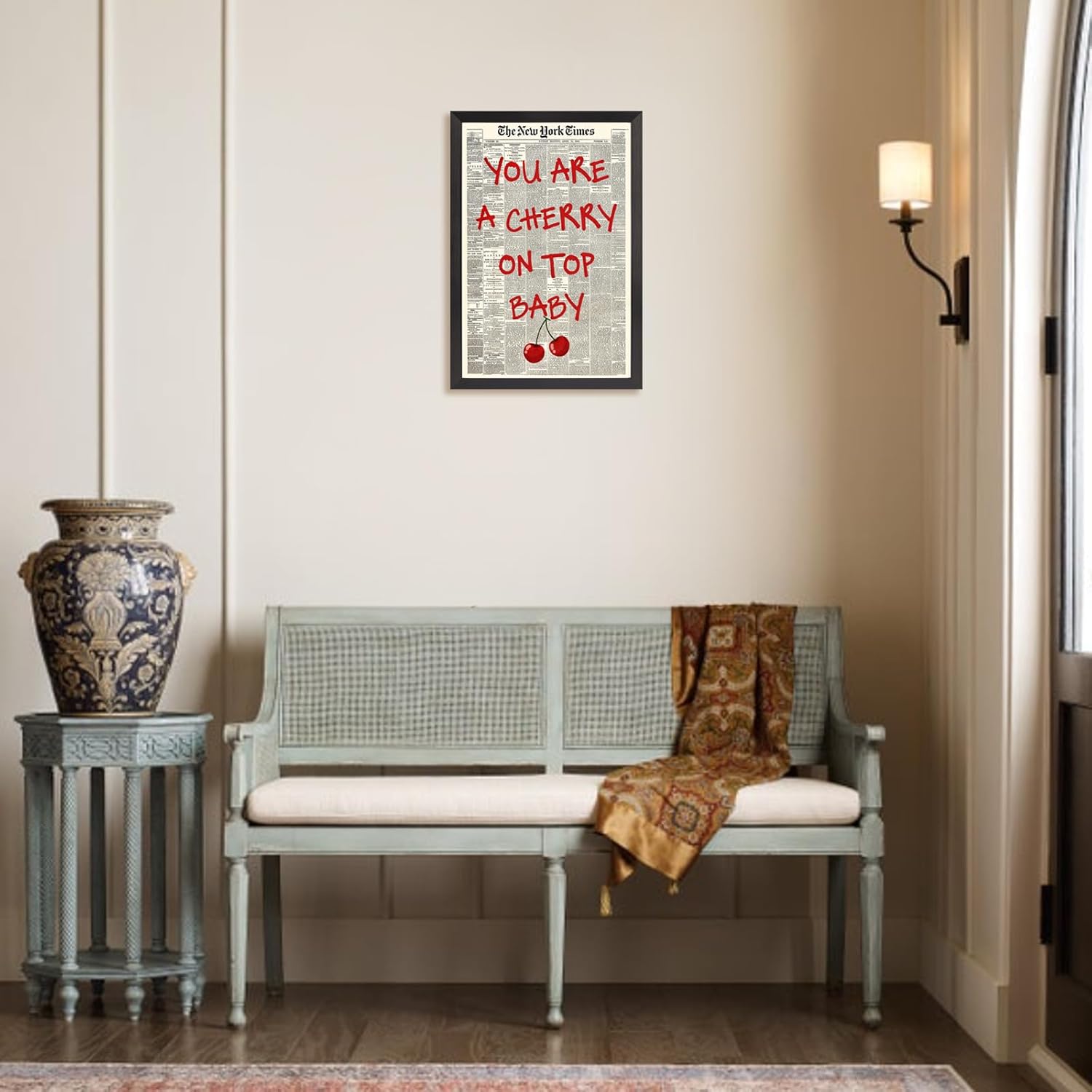 Trendy Canvas Wall Art - 'You Are A Cherry On Top' Inspirational Quote | Black & White 8x10in Framed Decor