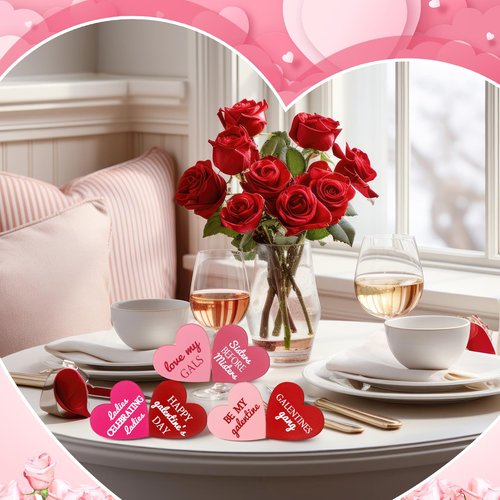 Landical 6 Pcs Galentines Day Decorations Wooden Conversation Hearts Happy Galentine's Day Signs Gifts for Tiered Tray Table Home, Tabletop Centerpiece Decor for Valentines Party Supplies